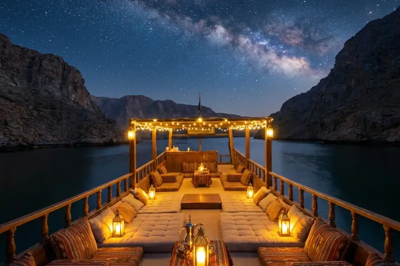 Musandam dhow cruise overlooking the fjords