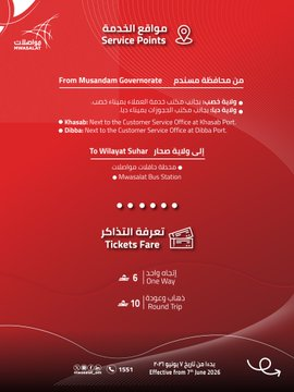 Mwasalat Service Points - Boarding locations at Khasab, Bukha, and Dhahab Port