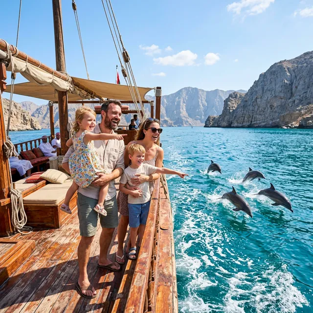 Family enjoying a dhow cruise in Musandam